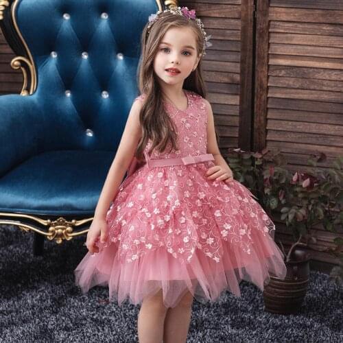 New Popular 2019 Flowers V-neck Christmas Ball Gowns Elegant Big Bow First Communion Dresses For Girls