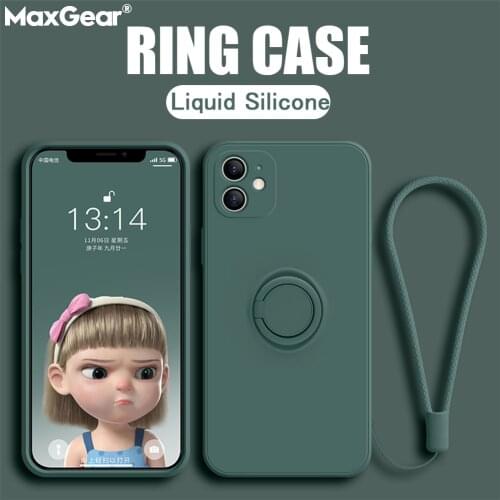 Original Soft Liquid Silicone Case For iPhone 12 11 Pro Max X XS 6 7 8 Plus SE Mini Luxury Bumper Ring Holder Strap Cover Fundas
