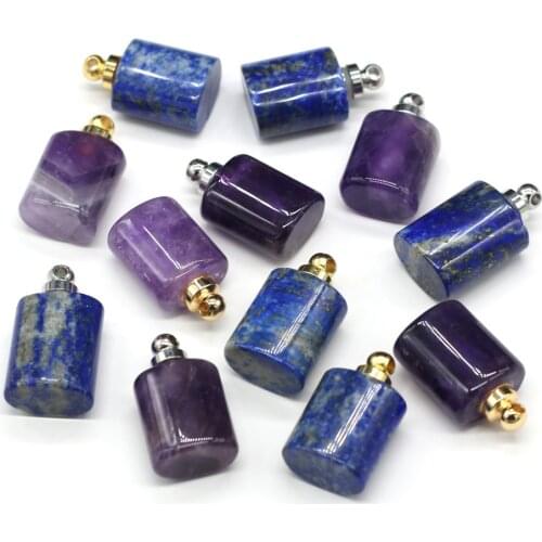 Natural Perfume Bottle Stone Pendant Necklace Lapis Lazuli Amethysts Crystal Essential Oil Diffuser Pendant Charms for Jewelry