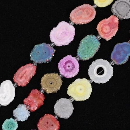 Approx 9pcs/strand,Facted Colorful Natural Sun Flower Druzy Agates Slice Bracelet,Slice Agates Stone Pendant Jewelry XFX-156AMCE