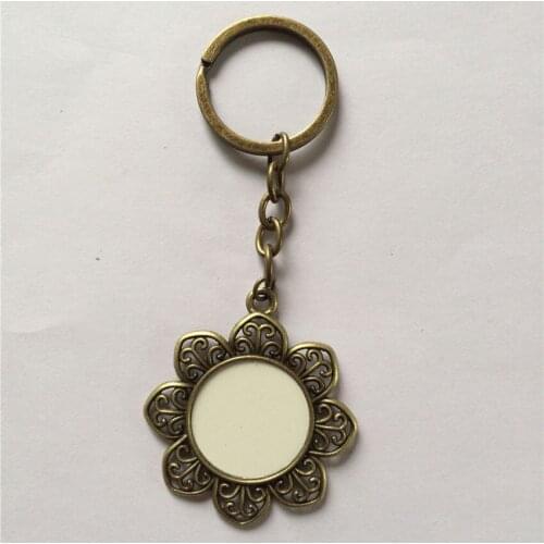 Blank keychains for sublimation retro vintage Antique Silver Sun flower key ring for thermal transfer printing gifts A1349