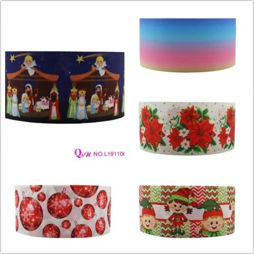 Q&N ribbon 50Yards 16mm-75mm Polyester Printing Christmas Grosgrain Ribbons DIY Xmas Party Wrapping Decor Supplies Material