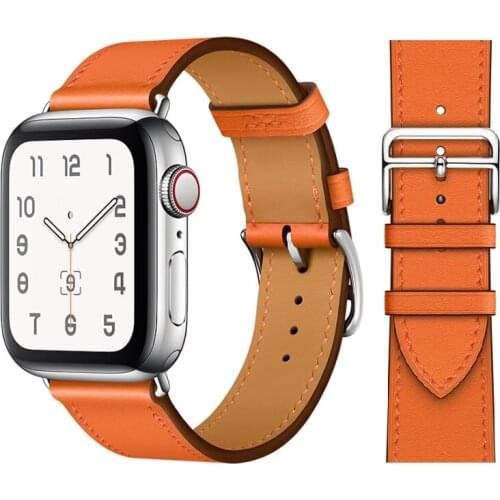 For Apple Watch 5 4 42/44mm Genuine Leather Single Tour Bracelet Watchband Black Buckle Watch Strap For Apple Series 3 2 38mm