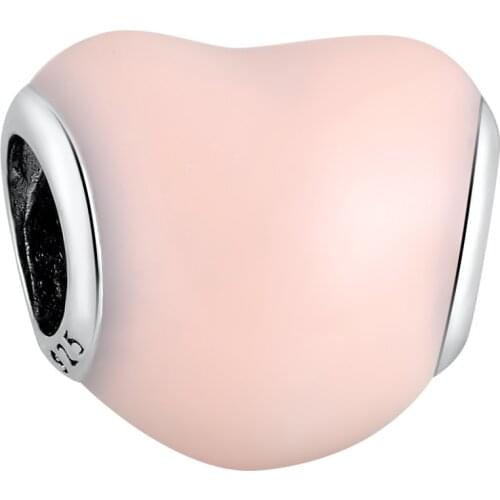 Authentic S925 Bead DIY Jewelry Glittering Heart Soft Pink Enamel Charm fit Lady Bracelet Bangle