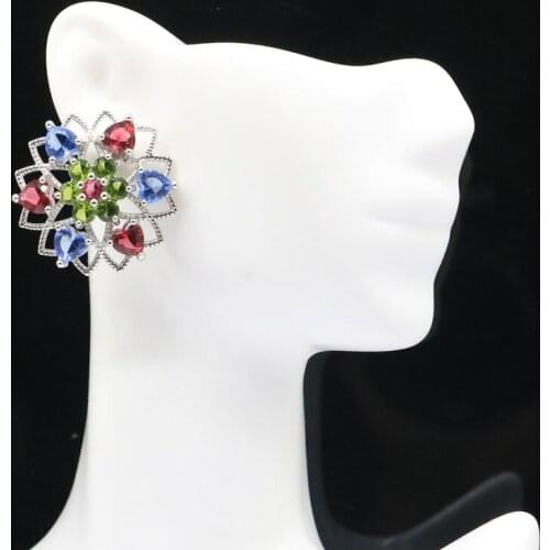 51x20mm Luxury Long Big Created London Blue Topaz CZ For Sister Present Silver Earrings