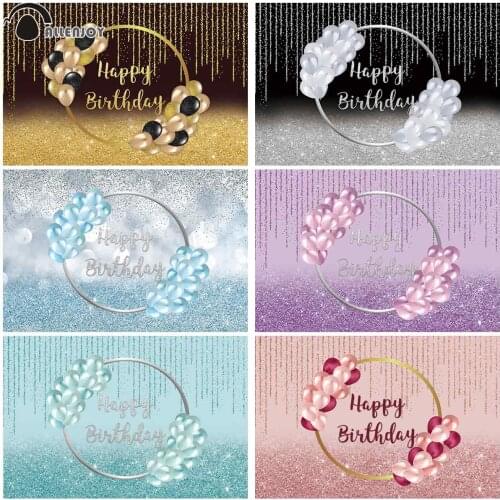 Allenjoy Happy Birthday Girl Party Sequin Backdrop Balloon Golden Shiny Glitter Wedding Vinyl Background Photophone Photocall