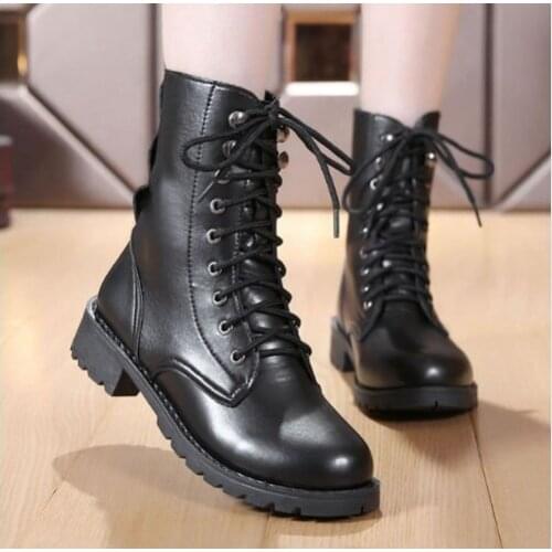 High Quality 2019 New Buckle Winter Fashion Boots Women British Style Ankle Boots Low Heel ankle Boot Women Shoe Plus Size