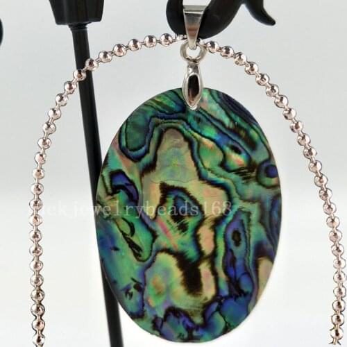 Free Shipping Women Fashion Jewelry New Zealand Abalone Shell Oval Necklace With Chain 1pcs C4802