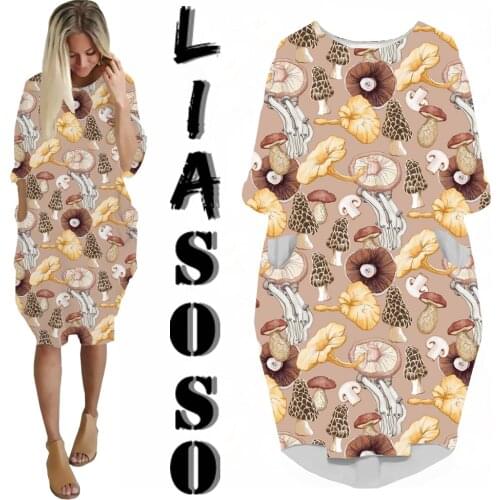 LIASOSO 2021 New Ladies Sexy Dress 3D Printed Plant Mushroom Clothing Summer Fashion Women Long Sleeve Loose Harajuku Dress