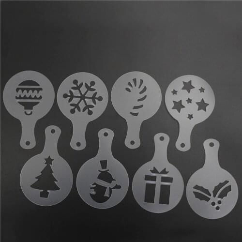 1/8Pcs Cake Cookie Stencil Coffee Latte Cappuccino Barista Art Stencils Cake Duster Templates Coffee Tools Accessories