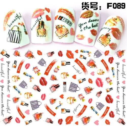1 Sheet 3D Beauty Lady Fashion Perfume Lip Nail Gel Pattern Adhesive Nail Art Stickers Decorations DIY Salon Tips F08X