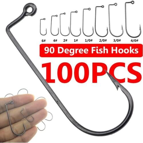 100PCS/lot Aberdeen Offset Jig Fishing Hook High Carbon Steel 90 Degree Shank Bent Saltwater Jig Hooks