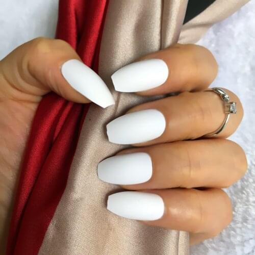 Long Coffin Glossy False Nails Solid White Acrylic Fake Nails Natural Clear Glitter Ballerina Nail Tips For Nail Extention 24PCS