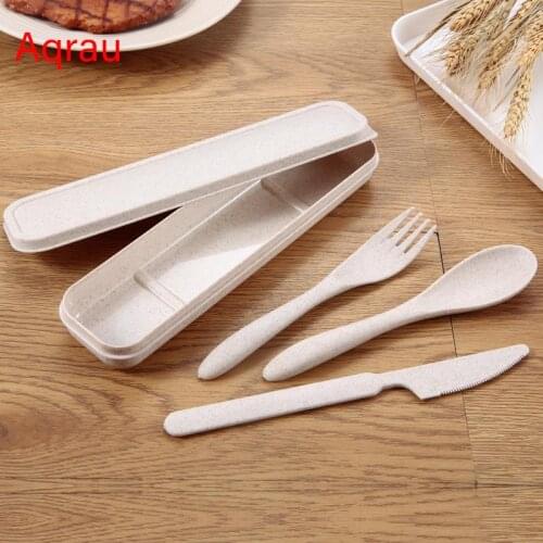 3pcs/set Portable Travel Cutlery Portable Cutlery Box Japan Style Wheat Straw Knife Fork Spoon Student Dinnerware Sets Daily Use
