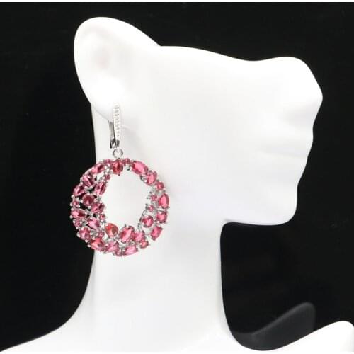 47x33mm Anniversary Moon Shape Silver Earrings For Ladies Created Pink Raspberry Rhodolit Garnet Wedding Dating