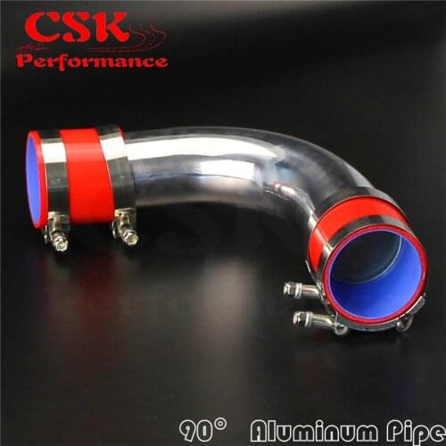 57mm 2.25" Aluminum Intercooler Piping pipe Tube hose 90 Deg + Silicone hose w/ T-clamps