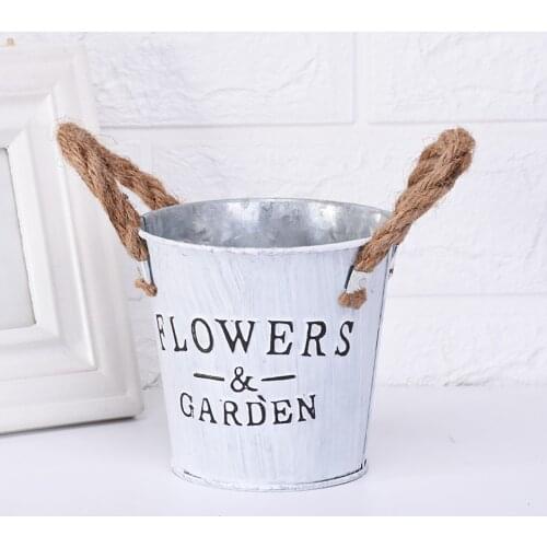 6pcs Vintage Iron Flower Buckets Planter Pot Bucket Flower Vases Home Balcony Floral Decor Artificial Plants Flower Pot