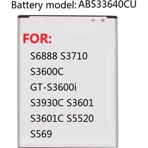 Battery AB533640CC AB533640CU For Samsung S6888 S3710 S3600C GT-S3600i S3930C S3601 S3601C S5520 S569 880mAh