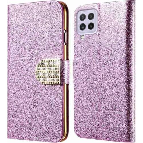 Bling Bling Shiny Rhinestone PU Leather Wallet Case For Samsung Galaxy A22 4G Flip Cover For Samsung A22 SM-A225F/M/N
