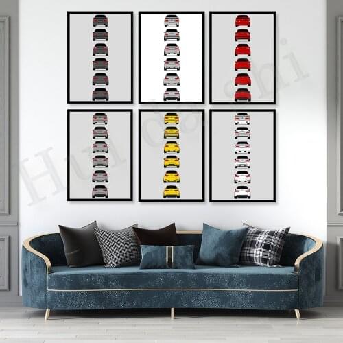 BMW M3 Poster Print Wall Art of the History and Evolution of the M3 Generations BMW Car Models: E30, E36, E46, E92, F80, G80
