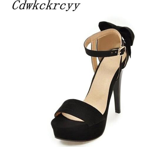 Summer New pattern fashion Sweet Bow Super high heel 12CM Women sandals black sexy Thick bottom Fine heel Women sandals 34-43