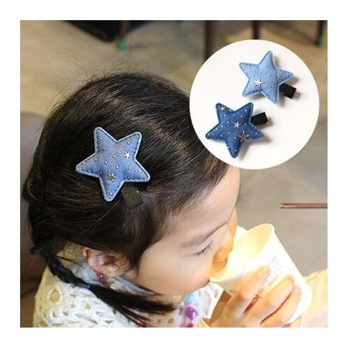 Boutique 20pcs/2C Fashion Cute Denim Star Hairpins Solid Kawaii Fabric Star Girls Hair Clips Kids Hair Accessories Headwear