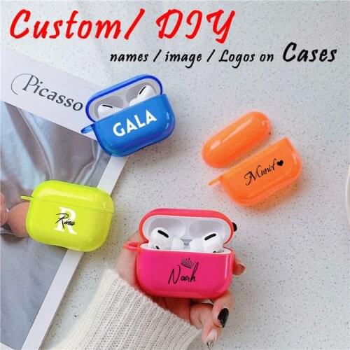 Custom Name logo picture Neon case for Airpod Pro Case with keychain hole Protective Silicon cover for airpod pro personalize