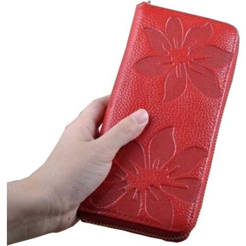 Flower Embossing Zip Around Wallet Genuine Leather Long Fashion Women Wallet Designer Brand Party Purse Lady Day Clutch Wallet