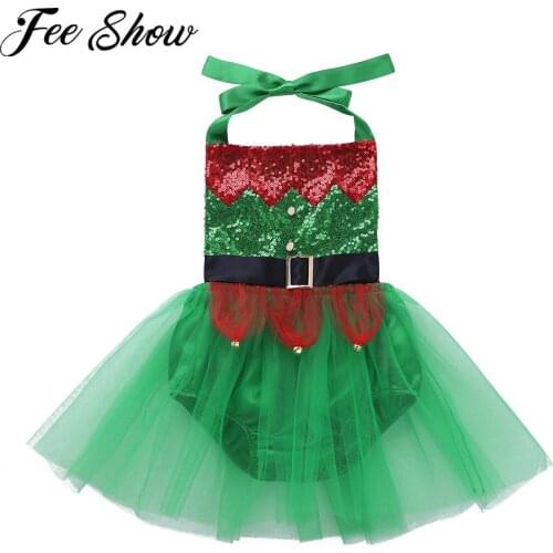 Infant Baby Girls Shiny Sequins Mesh Tutu Romper Dress for Christmas Halloween Cosplay Birthday Party Costume Princess Dress Up