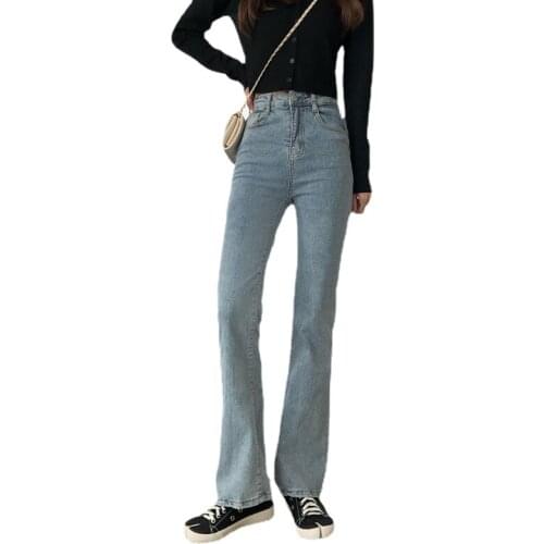 Girly Sense Student summer wild huge thin jeans wild denim Straight micro-flare pants High waist button pocket zipper Show Tall