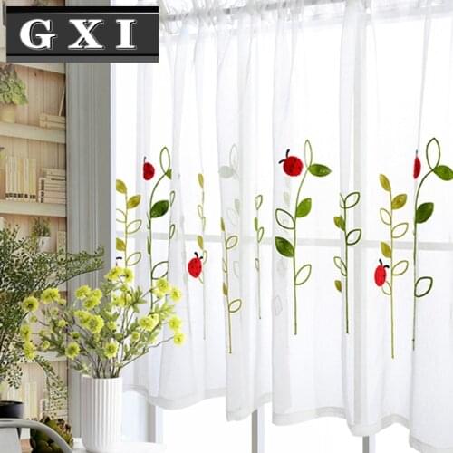Bay Window Kids Study Flax Half Curtain Fabrics Embroidered Red Ladybug Curtains For Door Window Partition Kitchen Drape WP121-3