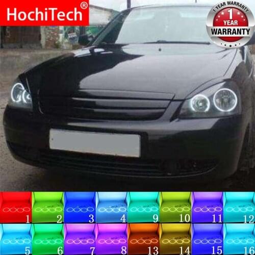 Headlight Multi-color RGB LED Angel Eyes Halo Ring Eye DRL RF Remote Control for Lada Priora VAZ 2170 2171 2172 Accessories