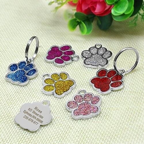 Glitter Paw Custom Pet ID Tag , Engrave Personalized Text for Dogs Cats