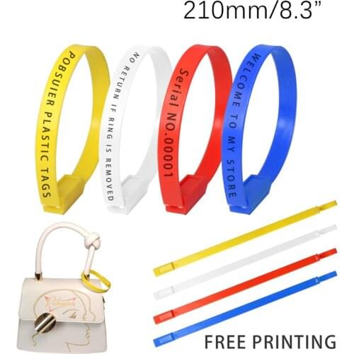 100 Custom Print Label Ring Tag Disposable Plastic Security Seal Brand Name Label Tag for Garment Shoes Bag Logistics 210mm/8.3"