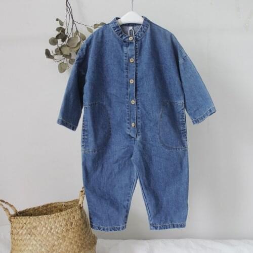 New 2020 Autumn Unisex Children Denim Jumpsuits Korean Style Chic Baby Boys Girls Overalls Soft Loose Trousers Kids Clothes