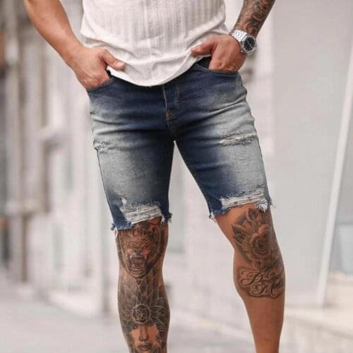 Summer man Denim shorts Broken Cool Knee-length Destroyed Men Jean Shorts slide fastener and knee-length 2021 Casual Shorts