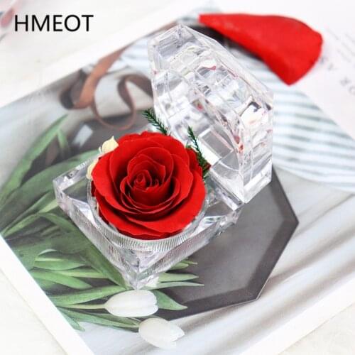 Mini Everlasting Flower Rose Acrylic Ring Box Eternal Rose Creative Gift Valentines Day Gift Proposal Ring Box For Girlfriend