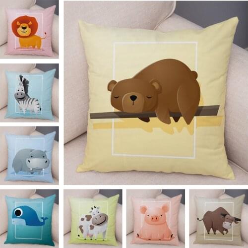 Lion Bull Bear Rooster Zebra Fish Cow Pillowcase Soft Plush Pillow Case Decor Cute Cartoon Animal Cushion Cover for Sofa Home