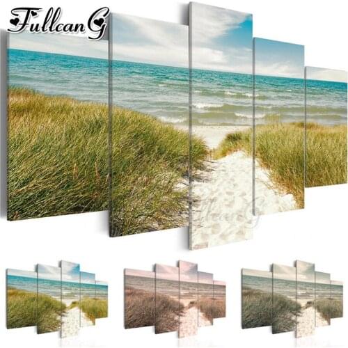 FULLCANG diy 5 piece diamond painting Sea Beach Landscape full square/round drill cross stitch 5d embroidery nature grass FC1985