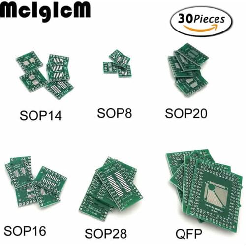 MCIGICM 30PCS PCB Board Kit SMD Turn To DIP Adapter Converter Plate FQFP 32 44 64 80 100 HTQFP QFN48 SOP SSOP TSSOP 8 16 24 28