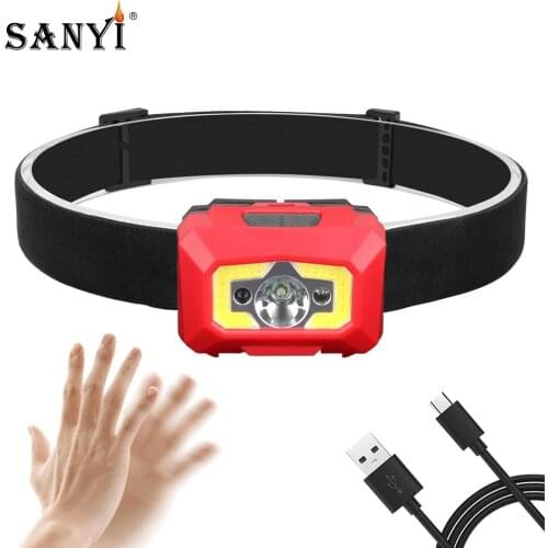 5 Mode XPE+COB LED Headlamp Body Motion Sensor Mini Headlight USB Rechargeable Flashlight Camping Head Light Torch Lamp Dropship