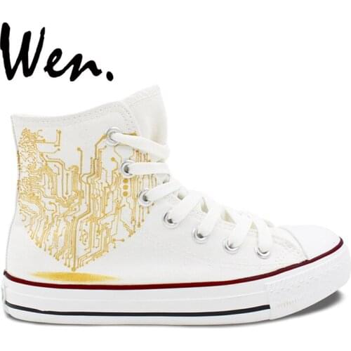 Wen Original Hand Painted Shoes Heart LOVE Logo Men Womens High Top White Canvas Sneakers Birthday Valentines Day Gifts