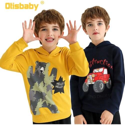 Autumn Cotton Children Boys Dinosaur Bear Car Print Hoodie Outdoor Sports Pullover Sweater Jacket One Piece Baby Boy Clothes