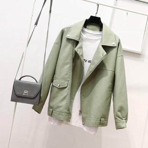 Autumn Faux Soft Leather Pu Jacket Women Loose Punk Coat Female Turndown Collar Moto Biker Rivet Zipper Street Overcoat