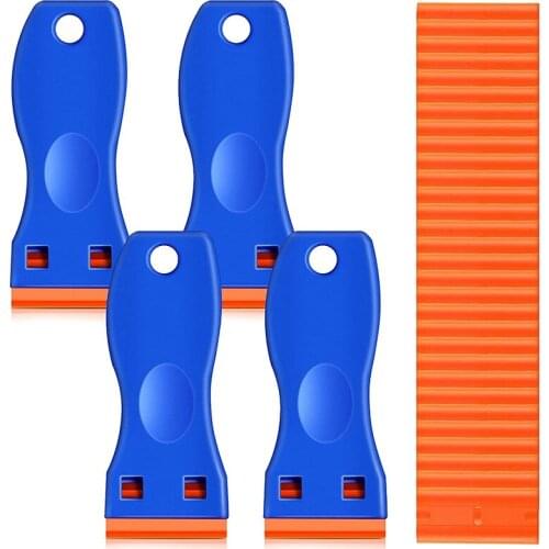 Plastic Razor Blade Scraper, 4Pcs Scraper Tools With 100 Pcs Plastic Blades, Double Edge Razor Scraper Cleaning Remover