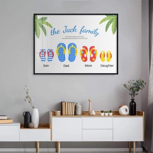 Family Gift Poster Custom Name Personalised Print Beach Slipper Canvas Painting on The Wall Pictures for Living Room Home Decor