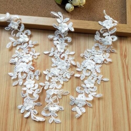Size8.5*26cm(5pcs/lot) Beautiful Off White Bridal 3D Embroidery Pearls Beaded Lace Applique Lace Patch for Garment Decoration