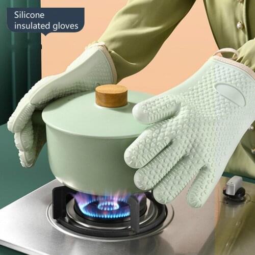 Kitchen silicone heat-insulating gloves, high temperature, non-slip, heat-resistant baking, microwave oven and hot-proof gloves