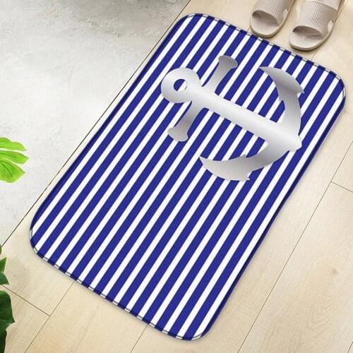 Blue Stripe Ocean Kitchen Floor Mat Anchor Boat Decor Door Rugs for Living Room Anti-Slip Suede Bath Mats Outdoor Kitchen Carpet