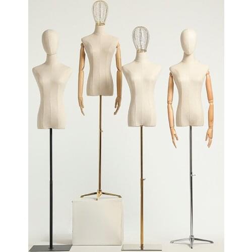 Dress Form Fabric Cover Half Body Female Mannequin Model Torso With Plastic Arms